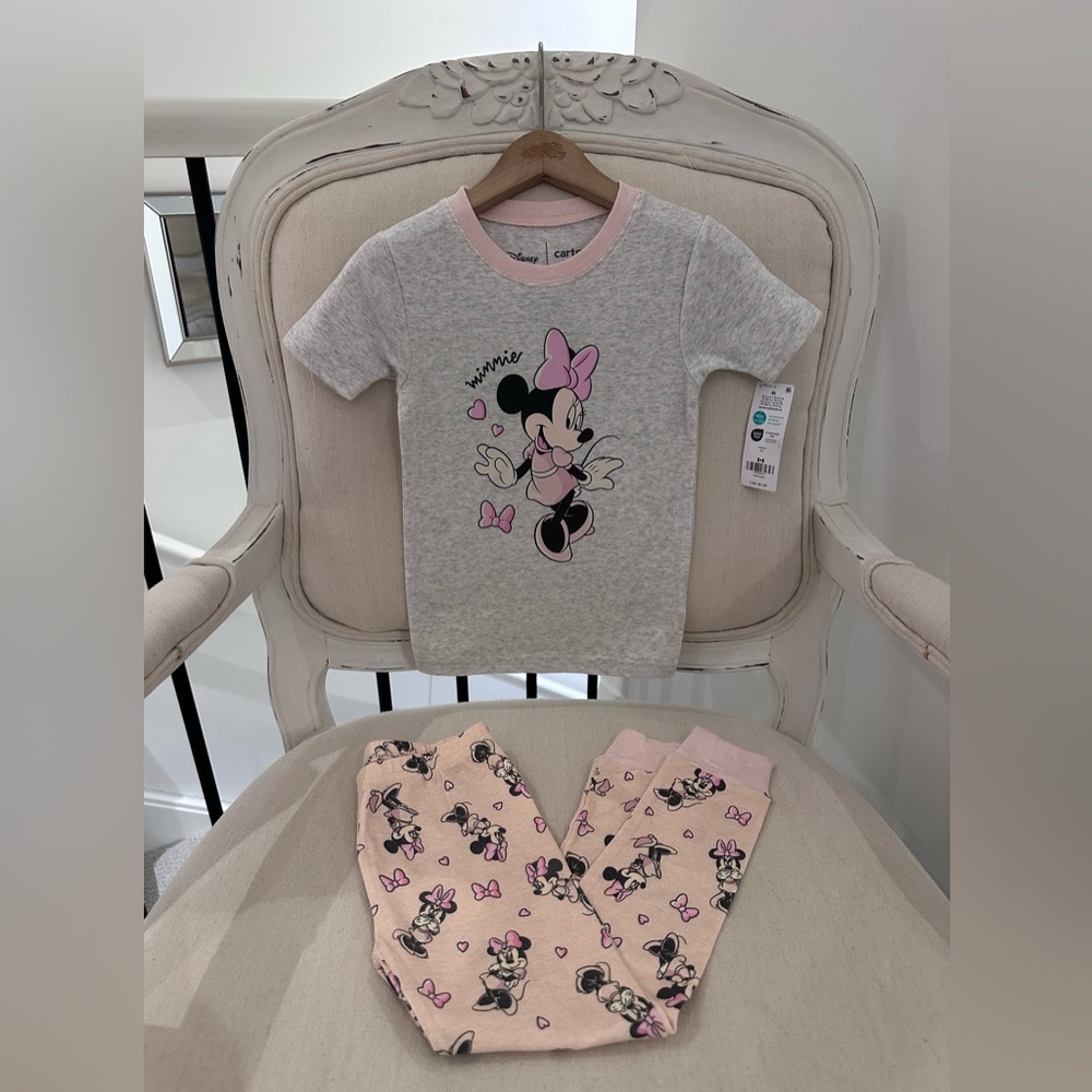 🩰 4T Disney Minnie Mouse Gray and Pale Pink Toddler Pajamas NWT